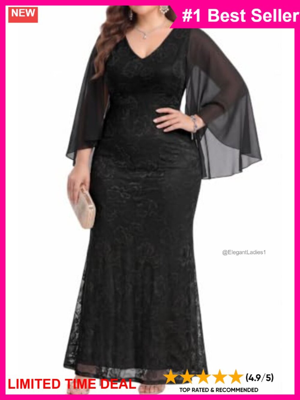 Plus Size V-Neck Mermaid Formal Dress Chiffon Cape Lace